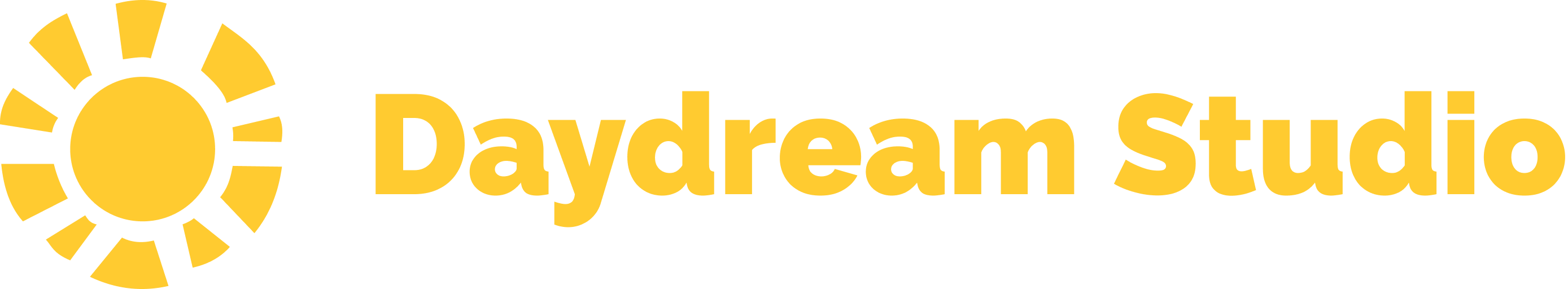 The new Daydream Studio logo, featuring a cartoonish sun with rays extending out of it, with text to its right written in a clean serif font called Raleway that says "Daydream Studio".
